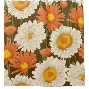 Blumenmuster mit weißer und orangefarbener Blume  Duschvorhang