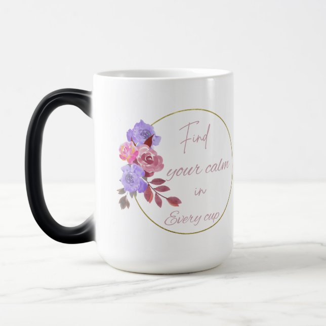 Blumenmuster mit Zitat-Tasse Verwandlungstasse (Links)