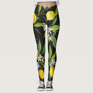 Blumenmuster mit Zitronenfrüchten im Vintage-Stil Leggings