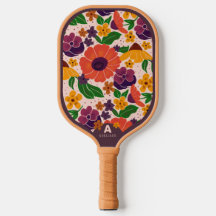 Blumenmuster Monogramm Pickleball-Schläger