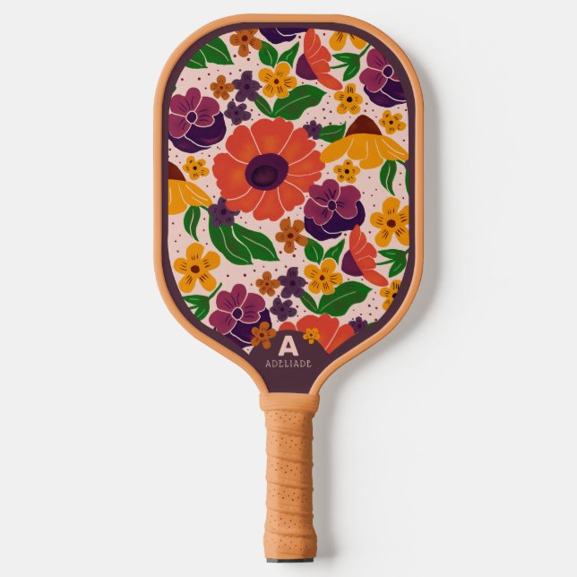 Blumenmuster Monogramm Pickleball-Schläger Pickleball Schläger (Vorderseite)