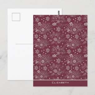 Blumenmuster nahtlos bordeauxfarbener personalisie postkarte