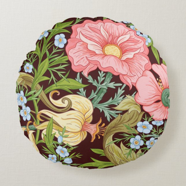 Blumenmuster nahtlos Hintergrund mit In Art Rundes Kissen (Vorderseite)