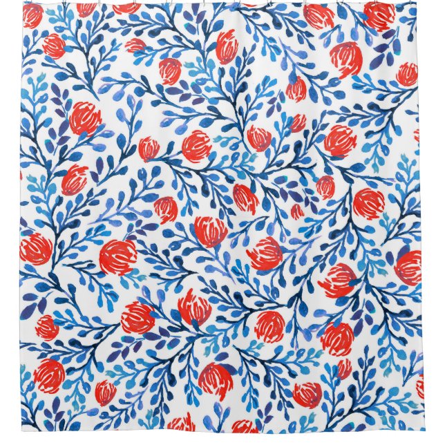 Blumenmuster: Nahtlose Blätter Duschvorhang (Vorderseite)