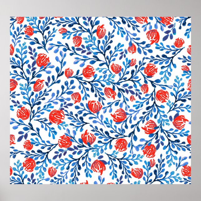 Blumenmuster: Nahtlose Blätter Poster (Vorne)