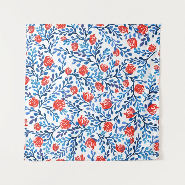 Blumenmuster: Nahtlose Blätter Wandteppich (Vorderseite)