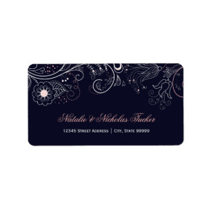 Blumenmuster Navy mit Tulpe - Adressetiketten