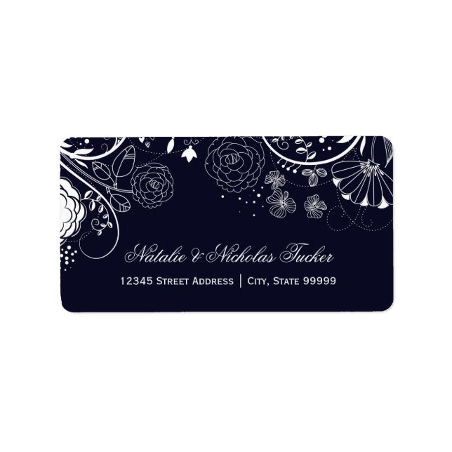 Blumenmuster Navy/White - Adressetiketten (Vorne)