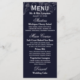 Blumenmuster Navy/White Tulip - Empfang Menu Menükarte