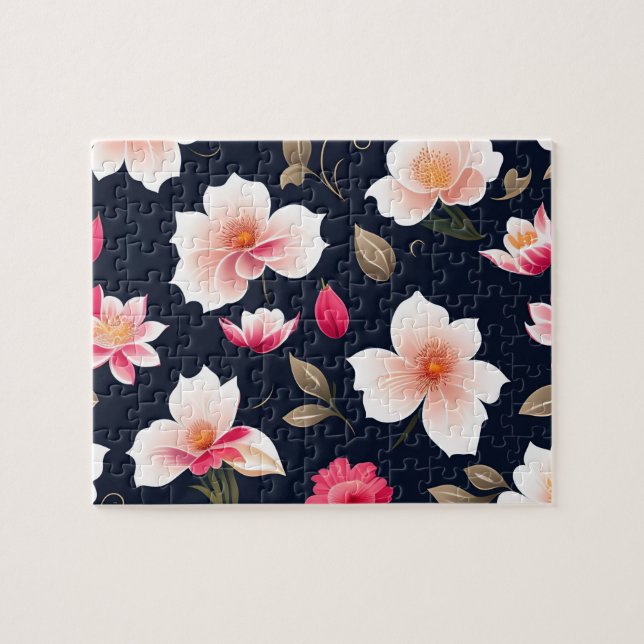 Blumenmuster Niedlich Weiß und Rosa Blume Puzzle (Horizontal)