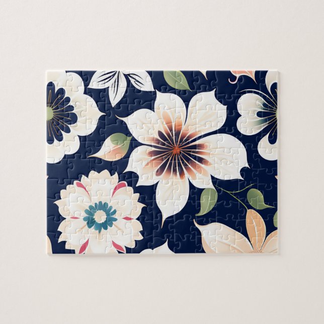 Blumenmuster Niedliche Pastellfarben Weiße Blume Puzzle (Horizontal)