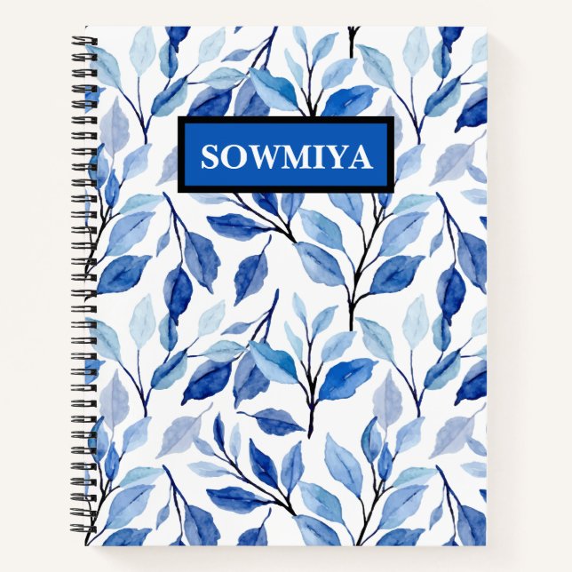 Blumenmuster-Notebook|Blue Personalisiertes Notebo Notizbuch (Vorderseite)