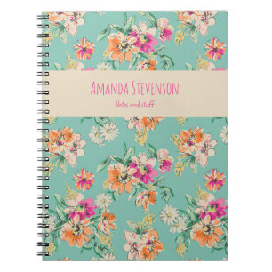 Blumenmuster-Notebook in Rosa und Orange Notizblock