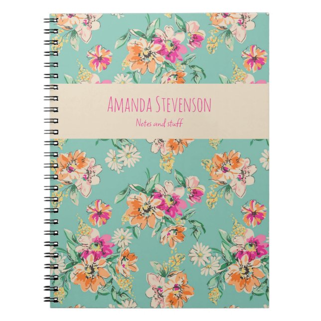 Blumenmuster-Notebook in Rosa und Orange Notizblock (Vorderseite)
