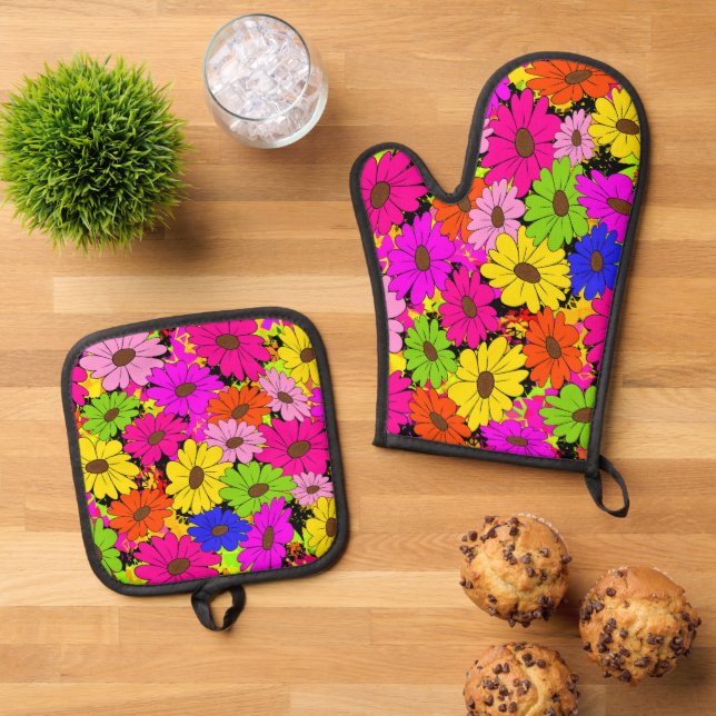 Blumenmuster Ofenhandschuh & Topflappen-Set (Oben Unten)