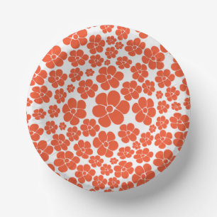 Blumenmuster - Orange und Weiß Pappteller