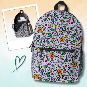 Blumenmuster orange Wirbel Beere auf Lila - Bedruckter Rucksack