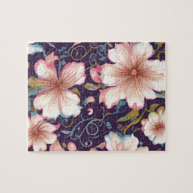 Blumenmuster Pastellfarben Vintage Blume Puzzle (Horizontal)