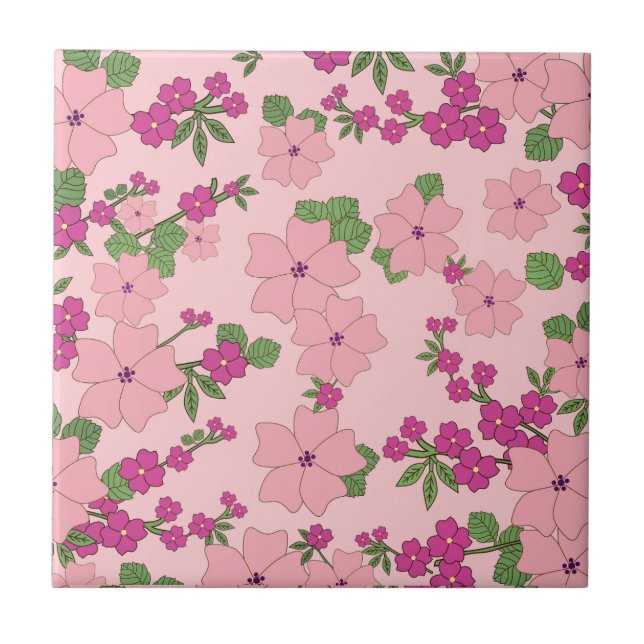 Blumenmuster, pastellviolett und rosa, fliese (Vorderseite)