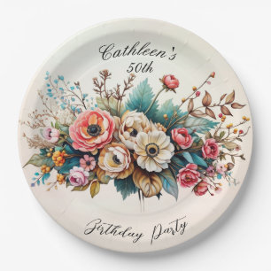 Blumenmuster Personalisiert Geburtstagsparty Pappteller