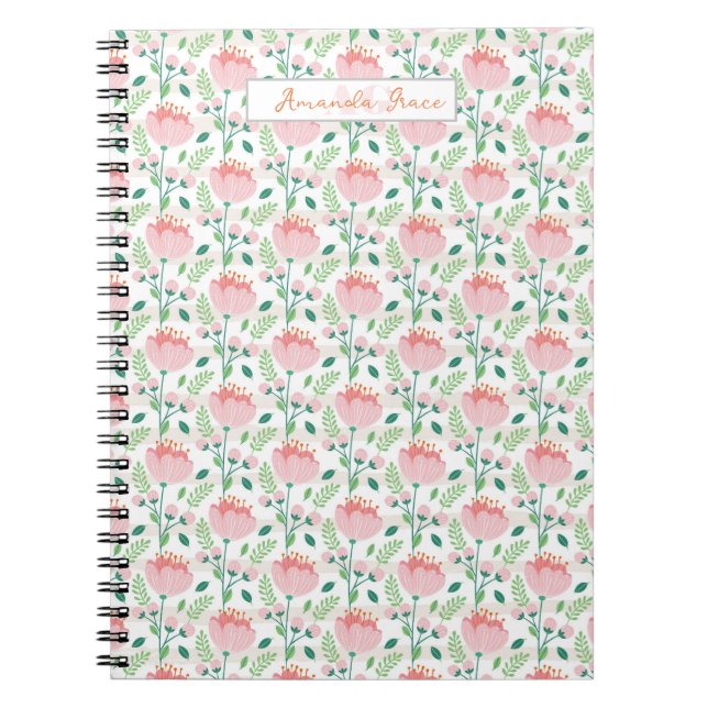 Blumenmuster-Planer in Rosa und Orange Notizblock (Vorderseite)