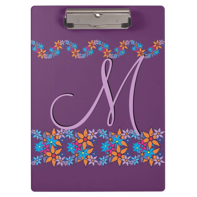 Blumenmuster Pop Art Monogramm Klemmbrett (Vorderseite)