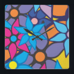 Blumenmuster Pop Art Quadratische Wanduhr<br><div class="desc">Blumenmuster Pop Art. Design ist auf anderen Produkten erhältlich.</div>