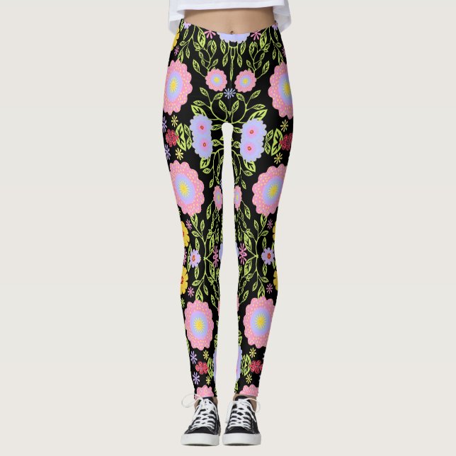 Blumenmuster Pop Kunstmalerei Nahtloses Muster Leggings (Vorderseite)
