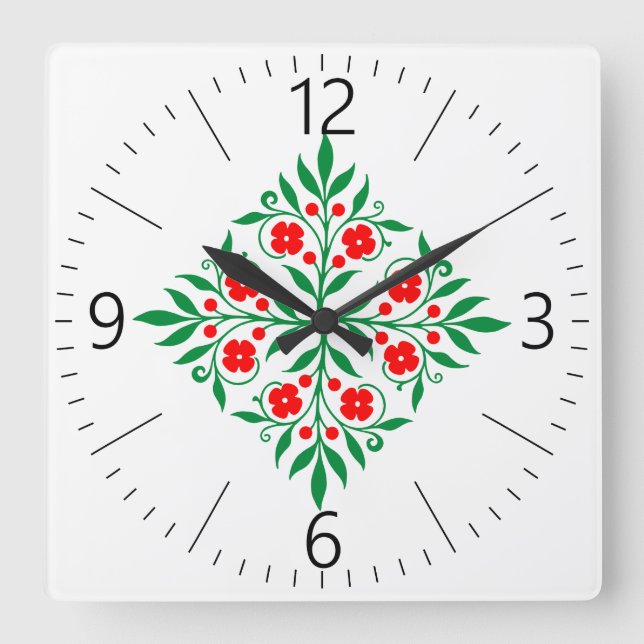 Blumenmuster Quadratische Wanduhr (Vorderseite)