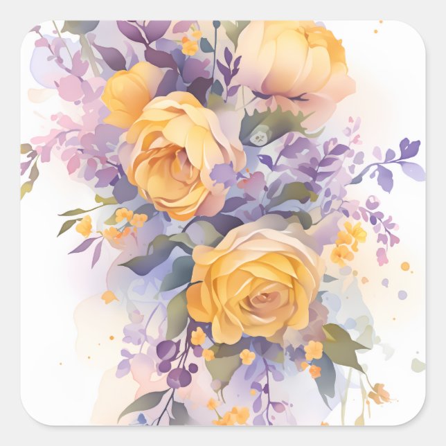 Blumenmuster  quadratischer aufkleber (Vorderseite)