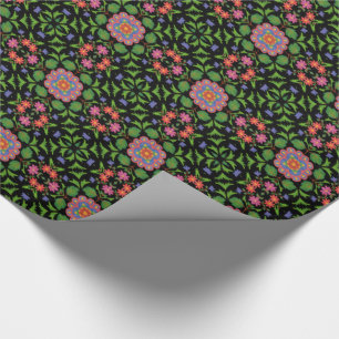 Blumenmuster Rangoli, schwarzes Papier Geschenkpapier
