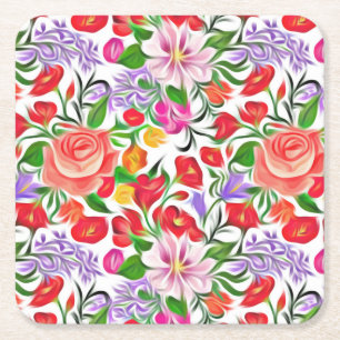 Blumenmuster Rechteckiger Pappuntersetzer