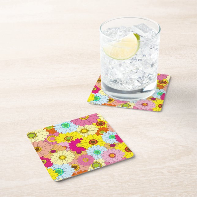 Blumenmuster Rechteckiger Pappuntersetzer (Vor Ort)