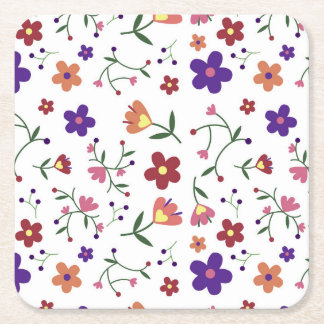 Blumenmuster- Rechteckiger Pappuntersetzer