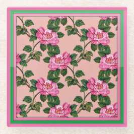 Blumenmuster Rosa Gerahmtes Land Glasuntersetzer