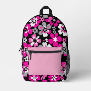 Blumenmuster Rosa Grau Weiß Schwarz Bedruckter Rucksack