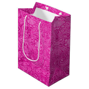 Blumenmuster Rosa Wildlederleder-Look Mittlere Geschenktüte