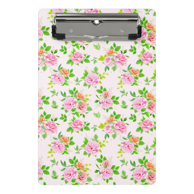 Blumenmuster-Rose-Blume mit Muster für grüne Blätt Mini Klemmbrett (Vorderseite)