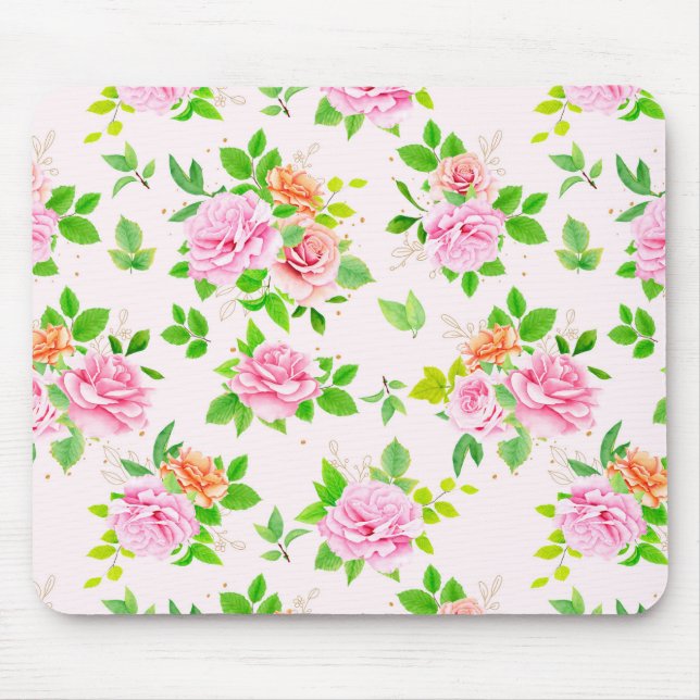 Blumenmuster-Rose-Blume mit Muster für grüne Blätt Mousepad (Vorne)