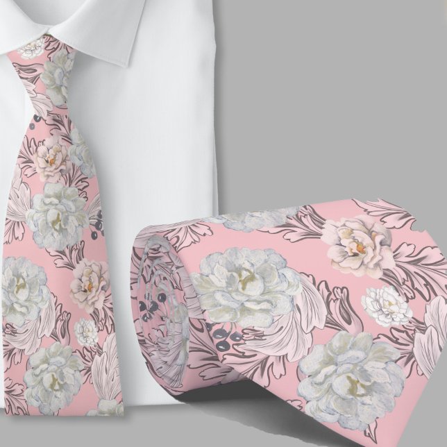 Blumenmuster Rosé große Blumen Krawatte (Von Creator hochgeladen)
