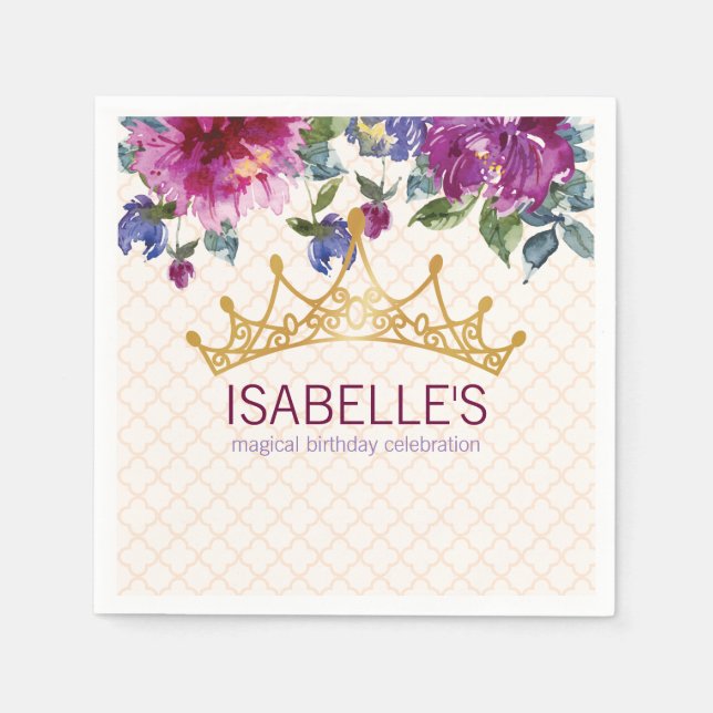 Blumenmuster Rose Kronchic Geburtstagsdesign Serviette (Vorderseite)