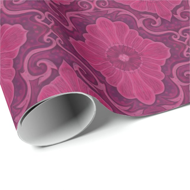 Blumenmuster "Ruby Blume" Geschenkpapier (Rolleneckpunkt)