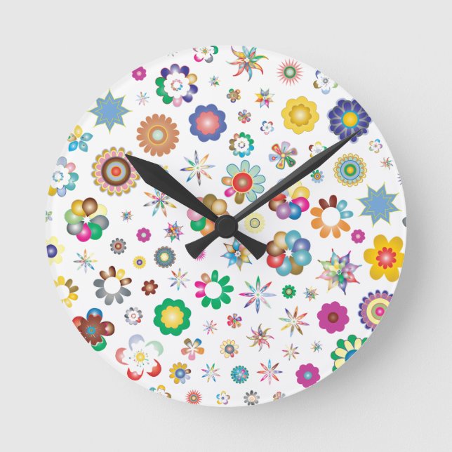 Blumenmuster Runde Wanduhr (Vorderseite)