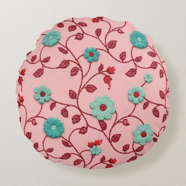 Blumenmuster Rundes Kissen (Vorderseite)