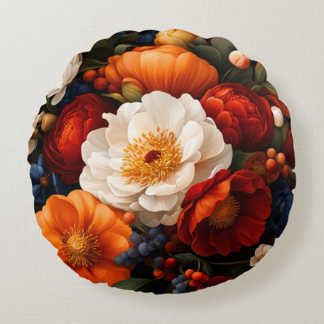 Blumenmuster Rundes Kissen (Vorderseite)