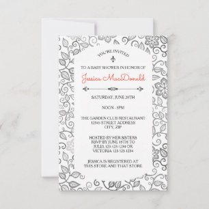 Blumenmuster S&W - 3x5 Baby Shower Einladung