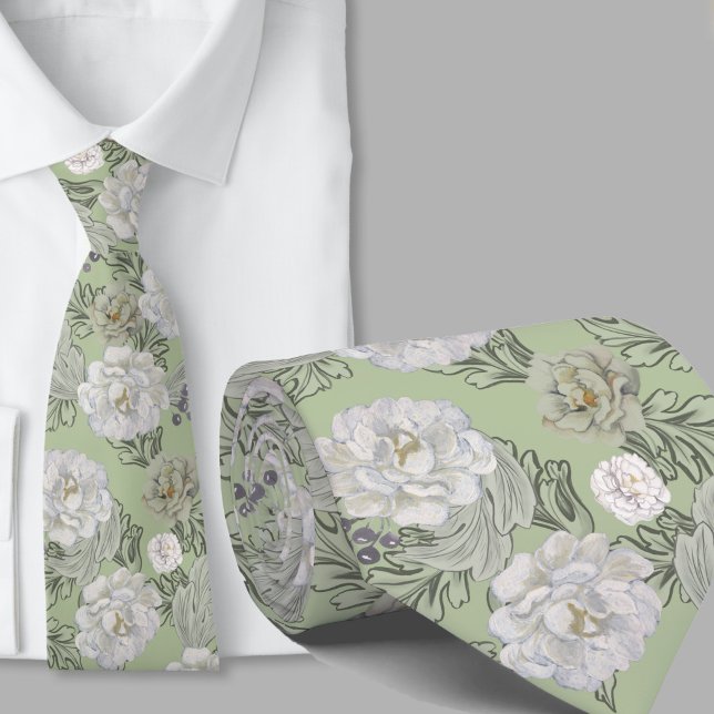 Blumenmuster Salbeigrün Große Blumen Krawatte (Von Creator hochgeladen)