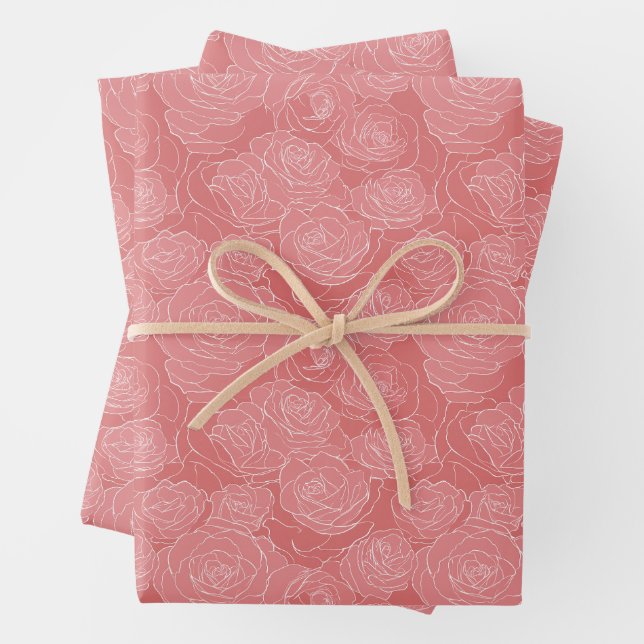 Blumenmuster | Sanfte rosa Rosen Geschenkpapier Set (Beispiel)