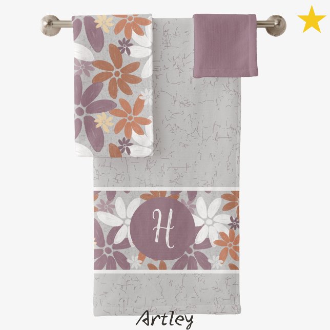 Blumenmuster Sapphische Lesbenflagge Monogramm   Badhandtuch Set (Von Creator hochgeladen)