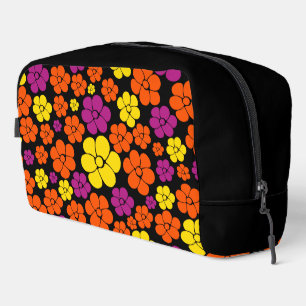 Blumenmuster - Schwarz, Pink, Orange und Gelb Waschbeutel
